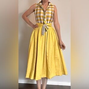 BURU‎ Sleeveless Plaid Shirt Dress Bright Yellow Size M